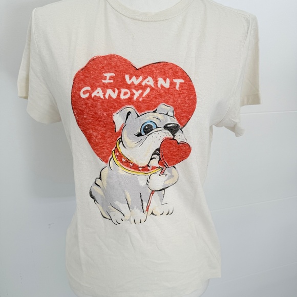 Re/Done Tops - RE/DONE Short Sleeve Tee "I want candy' Bulldog Beige Tee Size M